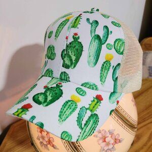 Cactus Messy High Bun Ponytail Adjustable Mesh Back Trucker Baseball Cap Western
